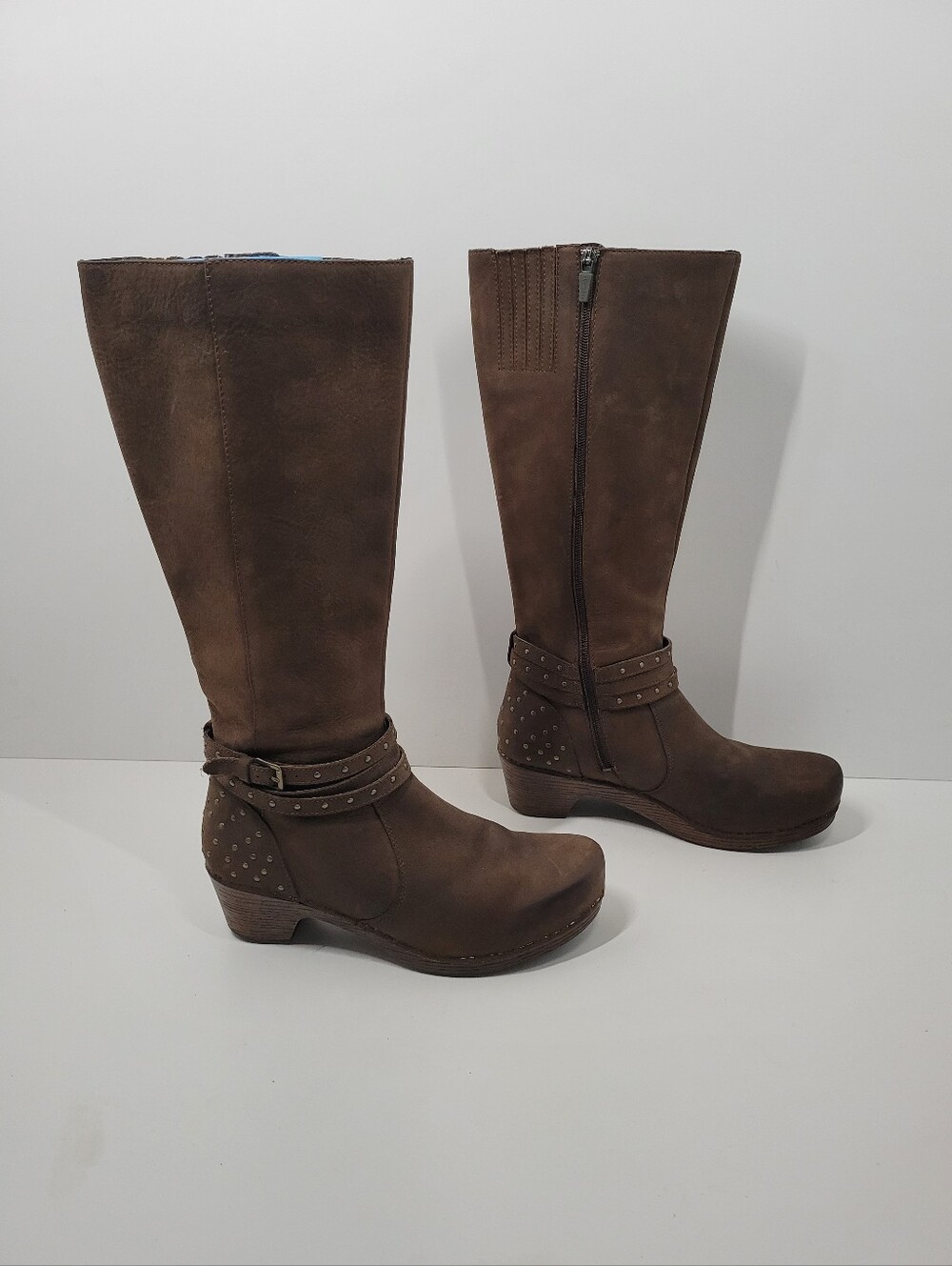 Dansko Myra Brown Leather Studded Tall Lined Boots Women's Size US 9 EU 40